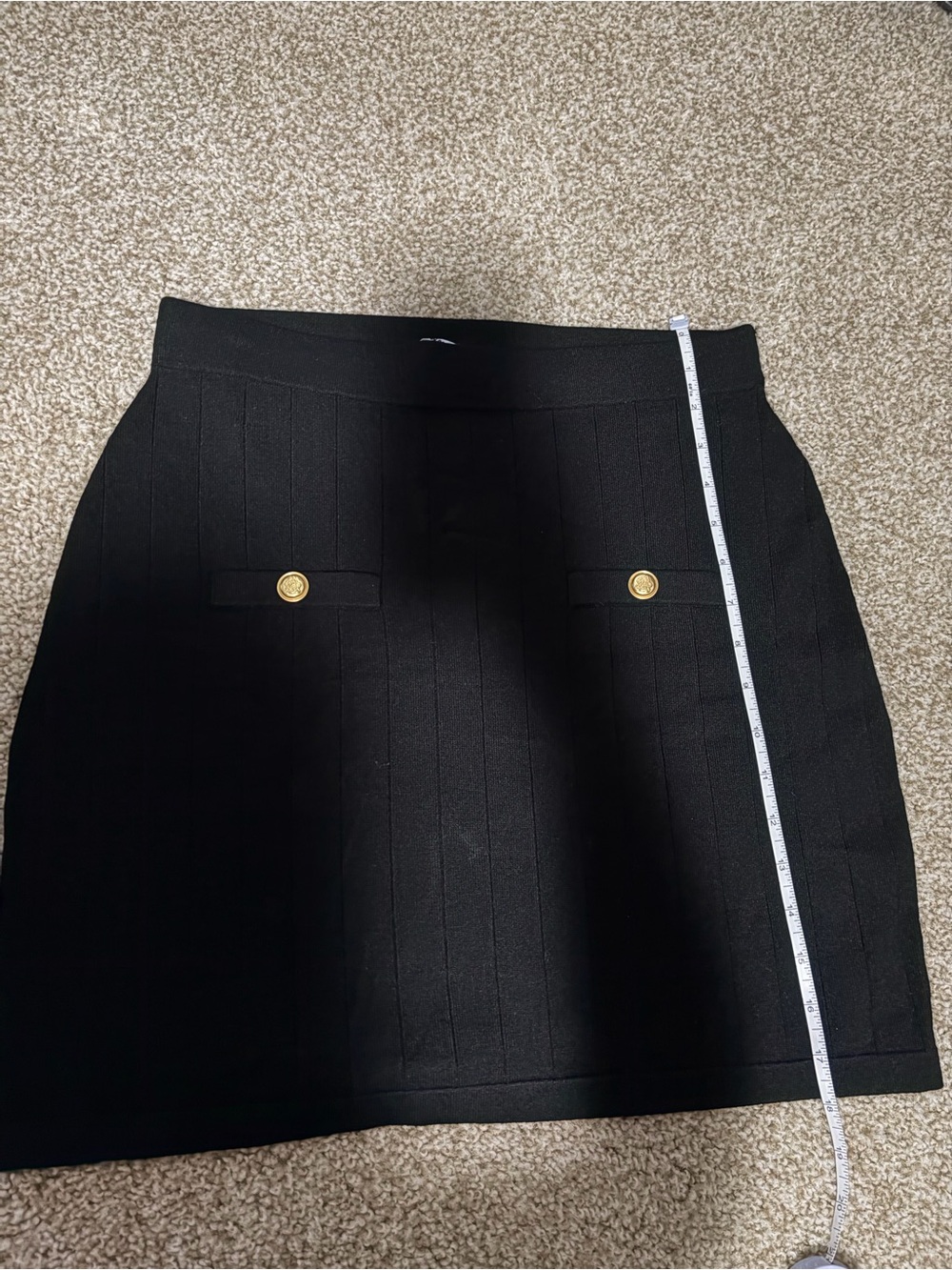 Walter Baker Leah Black Knit Mini Skirt Gold Buttons Size Medium NWT - Picture 5 of 6